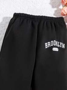 SHEIN 女童印花設計長褲,適合青少年 - 黑色 - 查看 3