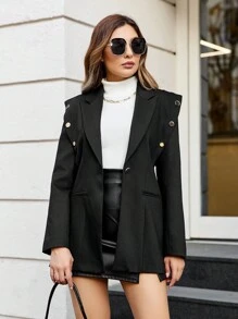 EURMUSE Women's Black Studded Blazer - Black - View 1