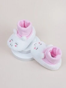 适合女婴的可爱毛绒平底靴 - 白色 - 查看 4