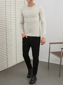 RueChic 男士兩色交織針織整體毛衣 - 米色 - 查看 5