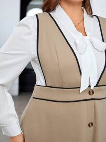 SHEIN Privé 大尺寸女士色塊邊框中長裙 - 卡其色 - 查看 6