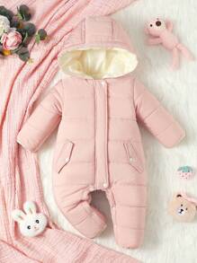 Baby Girls' Stylish & Casual Jumpsuit With Long Sleeve & Warm Coat, Suitable For Outdoor Activities, Winter - Multicolor - View 1