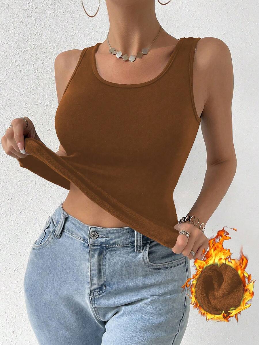 SHEIN Essnce Của phụ nữ Lông cừu Áo vest - màu nâu - Xem 1