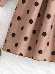 SHEIN Nhỏ bé Cô gái In vết tròn Polka Ruffle Đầm - Cà phê - Xem 4