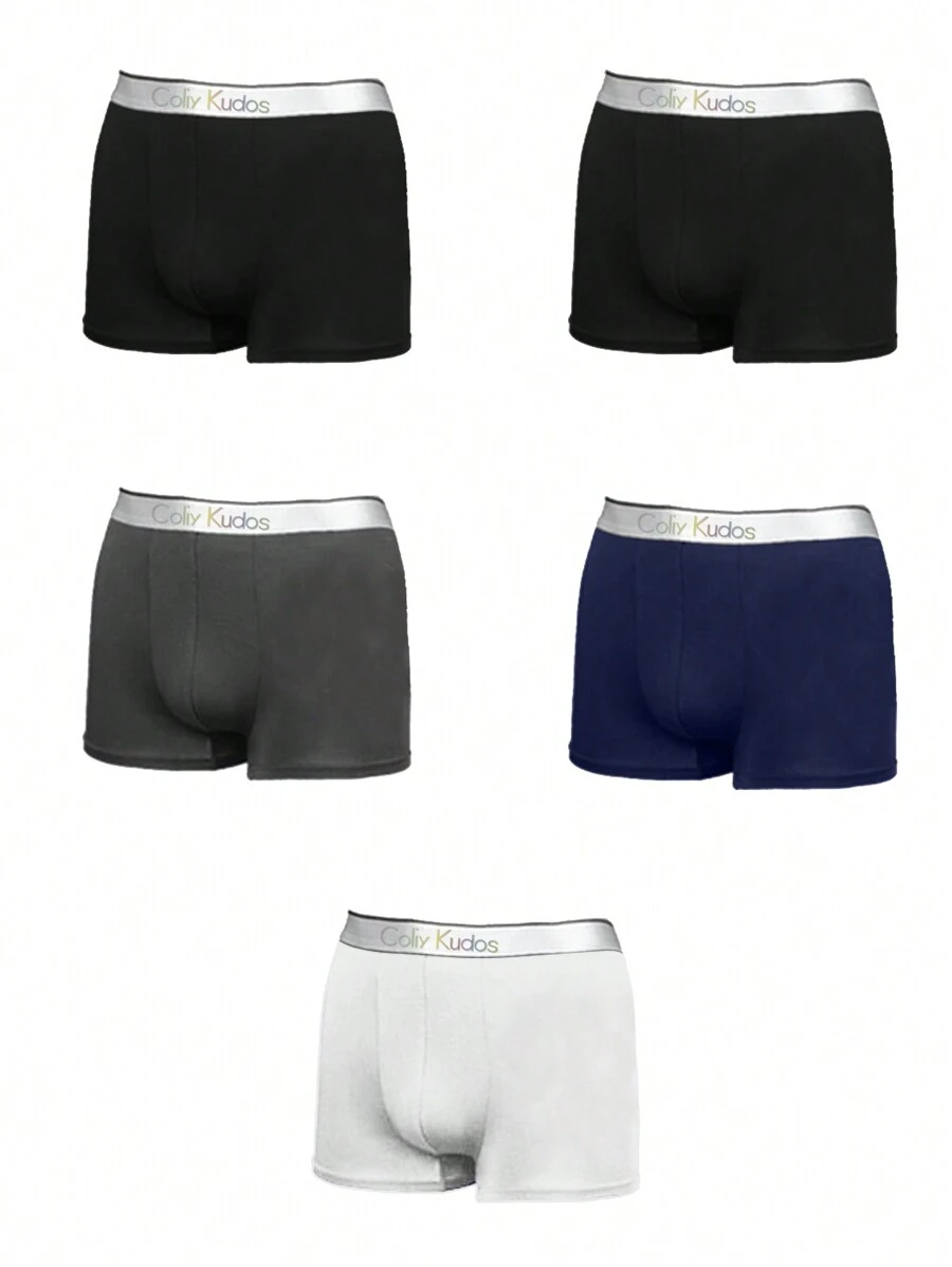 Men's Solid Color Boxer Briefs (5pcs/set) - Multicolor - View 1