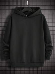 GENTILAND 男士大尺碼純色連帽運動衫 - 黑色 - 查看 1