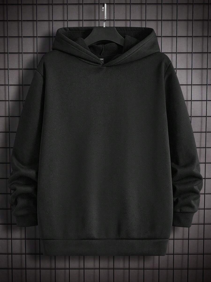 GENTILAND 男士大尺碼純色連帽運動衫 - 黑色 - 查看 1