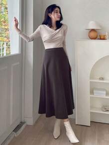 DAZY Của phụ nữ Eo cao Lay động Thêm dài Váy - Màu nâu Sô-cô-la - Xem 7