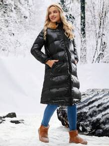 SHEIN Abrigo con capucha de maternidad con patchwork, para el invierno