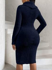 SHEIN Slayr Của phụ nữ Cổ cao Màu thuần Váy bodycon - Xanh đậm - Xem 2