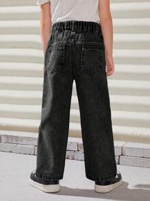 Young Girl Slant Pocket Straight Leg Jeans - Black - View 2