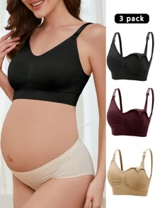 SHEIN 孕婦3件褶邊哺乳內衣 - 彩色 - 查看 3