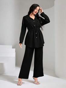 Graceveil Casual Workwear Two-Piece Outfit 2 Pieces Set Modest - Black - View 7