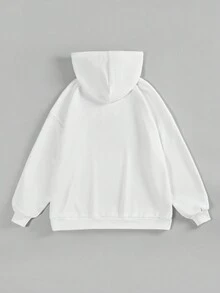 SHEIN EZwear Women's Plus Size Drop Shoulder Hoodie With Bear Print - White - View 2