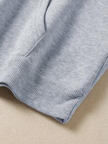 SHEIN EZwear 女式卡通印花连帽运动衫，配有抽绳和保暖内衬 - 淺灰色 - 查看 5