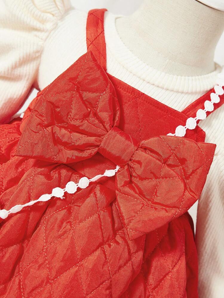 Baby Girls' 3pcs Bow Knot Strap Dress, T-Shirt And Bag Set