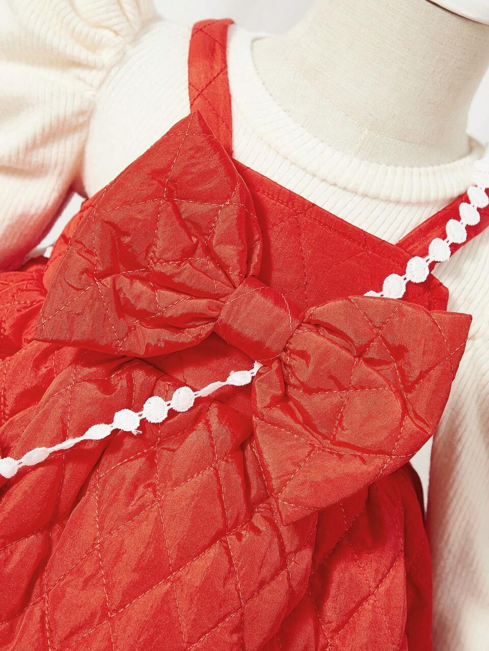 Baby Girls' 3pcs Bow Knot Strap Dress, T-Shirt And Bag Set