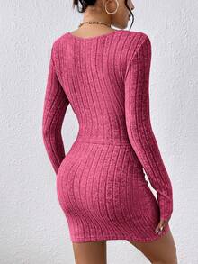 SHEIN Essnce 女款紐扣 Polo 衫和裙子兩件套 - 玫紅色 - 查看 2