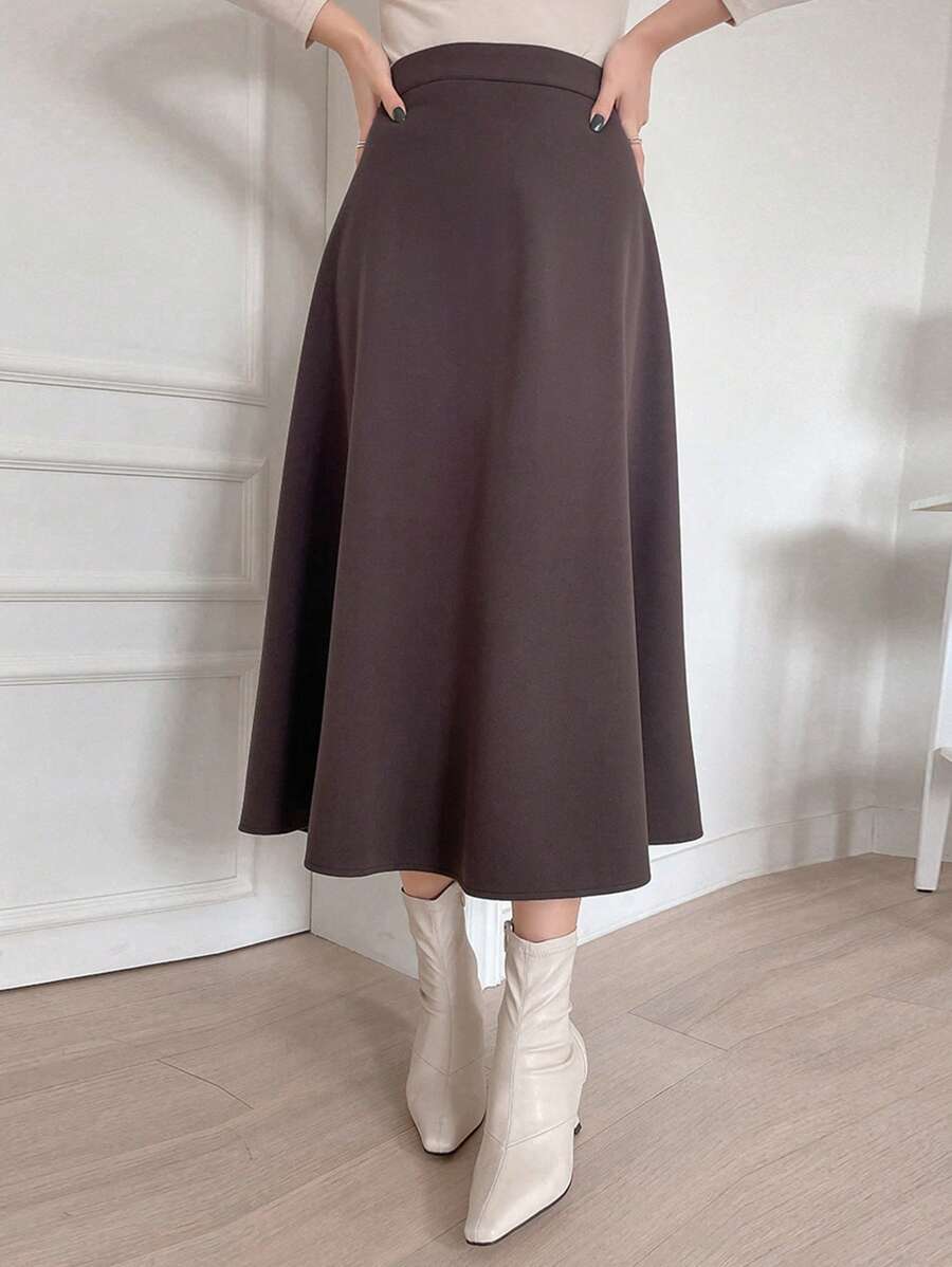 DAZY Của phụ nữ Eo cao Lay động Thêm dài Váy - Màu nâu Sô-cô-la - Xem 1