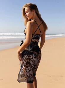 Swim Oasis 錬條圖案連體泳衣附沙灘裙 - 彩色 - 查看 8