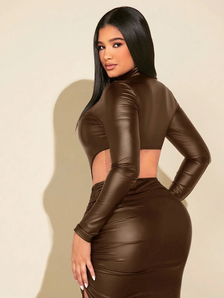 Women's Stand Collar Cutout Waist Bodysuit