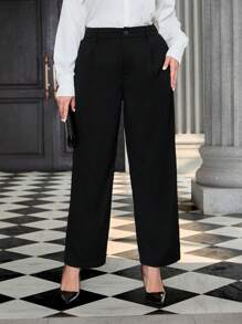 SHEIN Privé Plus Solid Slant Pocket Suit Pants In Fall/Winter - Black - View 5