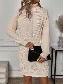 SHEIN Unity Vestido De Jersey Con Cuello Alto Y Mangas Raglán - Albaricoque - Ver 3