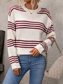 SHEIN LUNE Women'S Striped Drop Shoulder Sweater - Multicolor - View 4