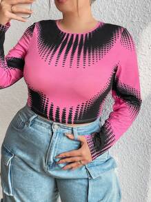 Flirla Plus Polka Dot Print Crop Tee Fall Cloth For Women - Multicolor - View 6