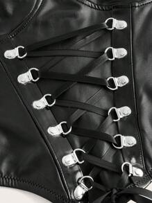 SHEIN ICON Lace Up Front PU Leather Cami Top - Black - View 9
