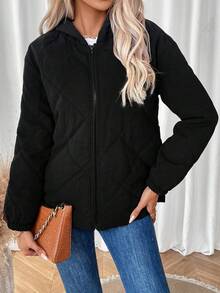 EMERY ROSE Abrigo acolchado con capucha unicolor para mujer en invierno - Negro - Ver 5