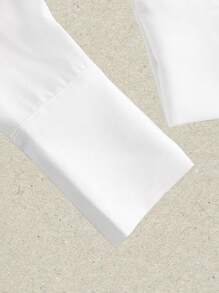 SHEIN EZwear قميص أمامي بأزرار مع ربطة عنق، ملابس علوية بأكمام طويلة