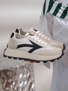Women's Colorblock Casual Athletic Shoes, Campus Style Chunky Sneakers