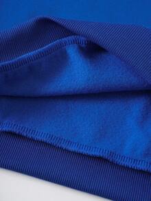 SHEIN EZwear 女款大尺碼字母印花抓絨運動衫 - 寶藍色 - 查看 6