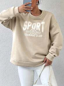 SHEIN Cottnline Letter Graphic Drop Shoulder Sweatshirt - Beige - View 5