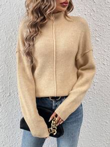 SHEIN LUNE Áo len nữ cổ đứng, kiểu dáng mùa thu đông. - Màu be - Xem 4