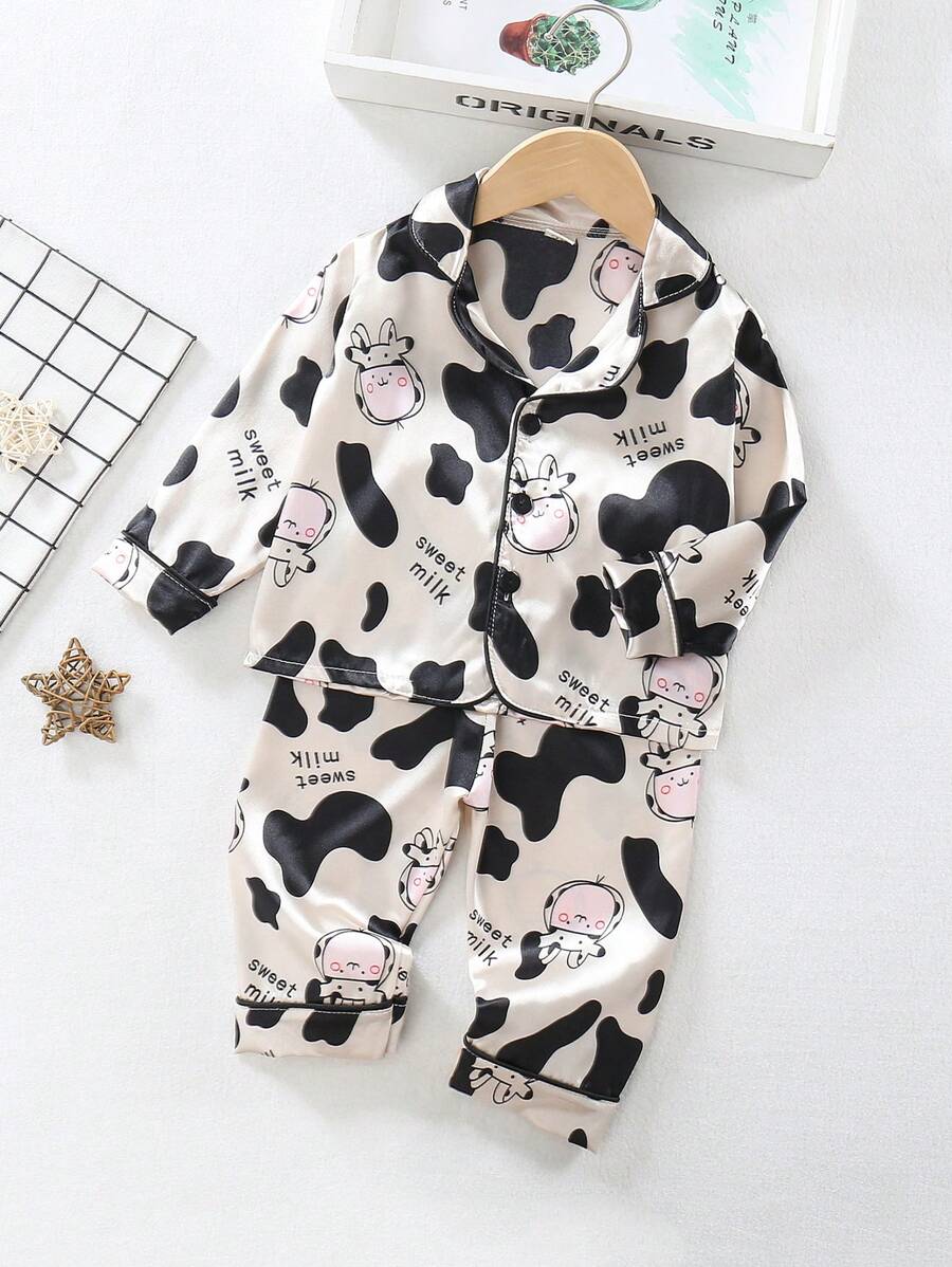 Baby Girls' Cow & Letter Printed Pajama Set - Apricot - View 1