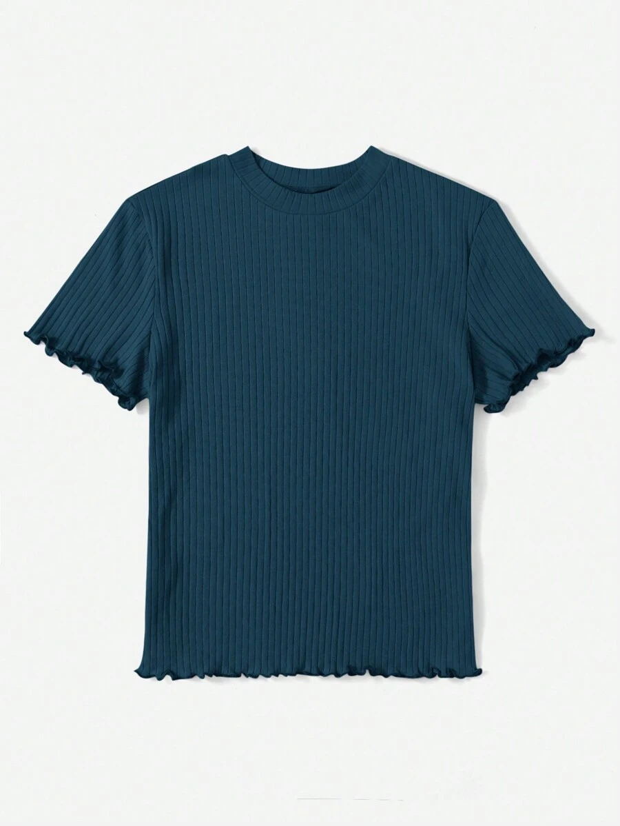 SHEIN Essnce Talla grande Camiseta ribete en forma de lechuga tejido de canalé - Agua verde azul - Ver 1