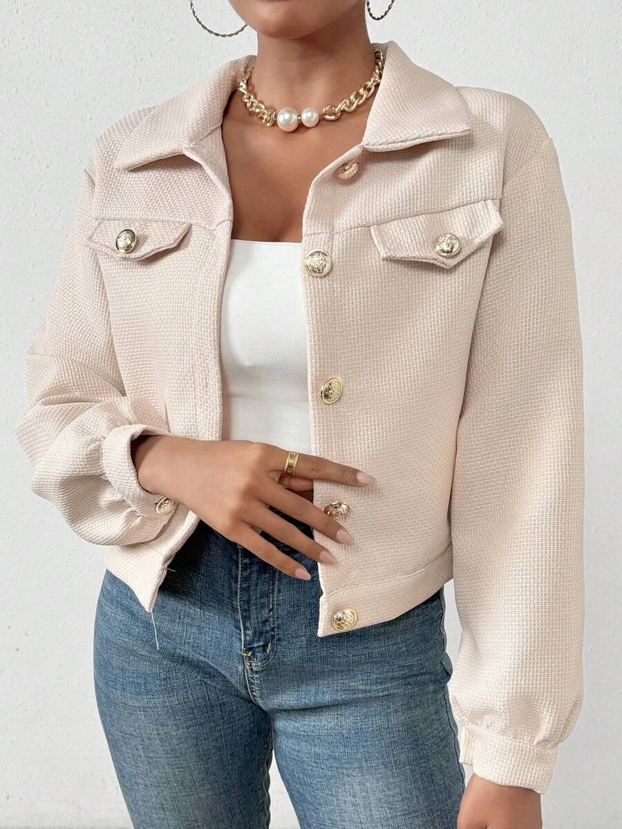 SHEIN Privé Chất rắn Thả vai Đập nhẹ Vòng cổ Áo khoác - Màu be - Xem 1