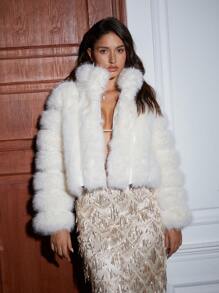 Anewsta Women's Plush Open Front Coat - White - View 6