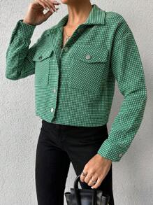 SHEIN Cottnline Quý cô Tất cả In Mặt trước Túi có nắp Áo khoác - Màu xanh lá cây đậm - Xem 3
