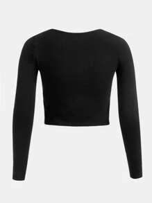 SHEIN EZwear 女士加大碼愛心印花t恤 - 黑色 - 查看 2