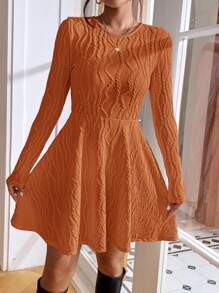SHEIN Essnce 女士純色連衣裙,不帶腰帶 - 鏽棕色 - 查看 5