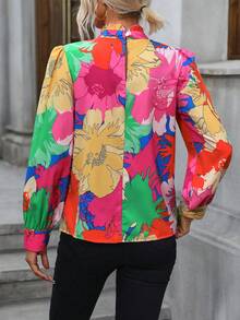 SHEIN VCAY 女款花卉印花泡泡袖襯衫 - 彩色 - 查看 2