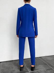 EURMUSE Ladies' Double Breasted Suit Set, Sapphire Blue - Royal Blue - View 2