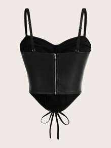 SHEIN ICON Lace Up Front PU Leather Cami Top - Black - View 7