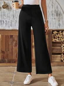 SHEIN LUNE Women's Wide Leg Pants - Black - View 5