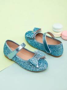 Cô gái Long lanh Giày phẳng Với Bowknot - Màu xanh lam - Xem 2