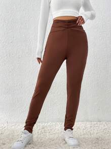 SHEIN Essnce Của phụ nữ Xếp li Eo Xà cạp - Cà phê nâu - Xem 1