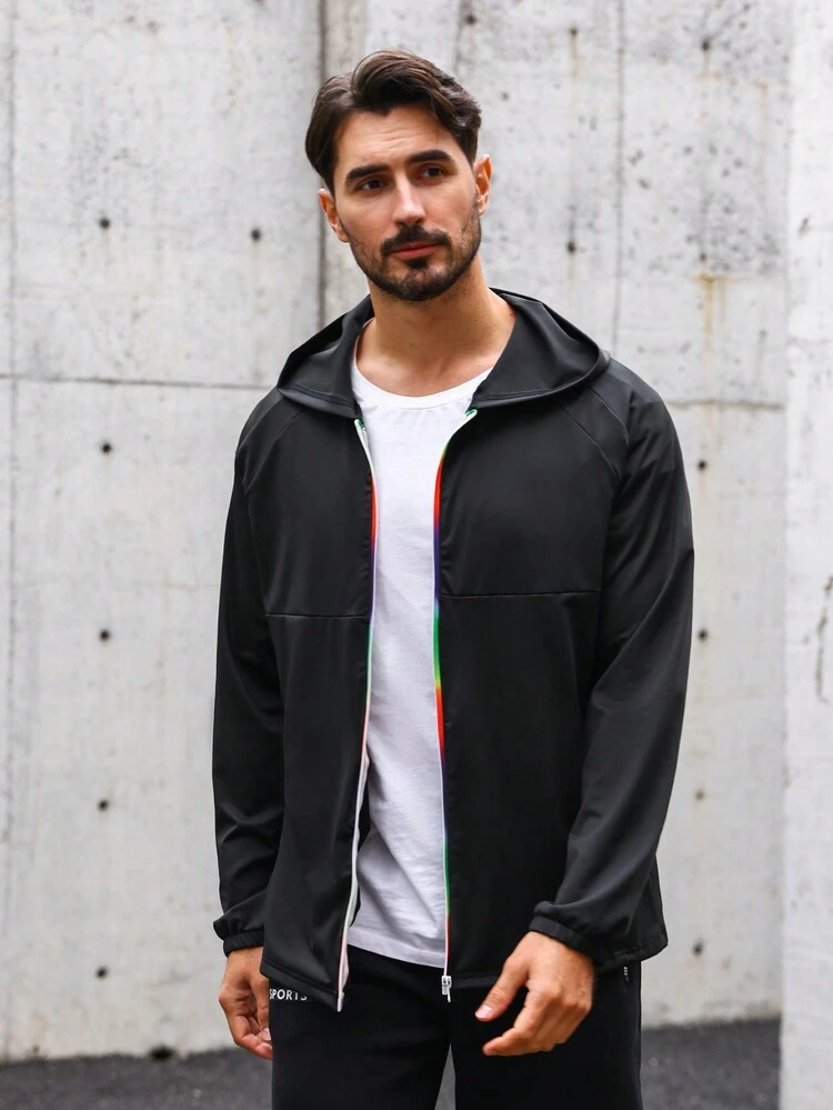 Men'S Raglan Sleeve Hooded Sport Jacket Workout Tops Sports Jacket